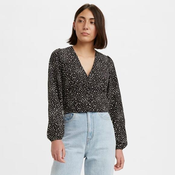 LEVI'S | Plus Size Sophia Puff Sleeve Black Floral Cropped Top | XXL - Picture 1 of 9